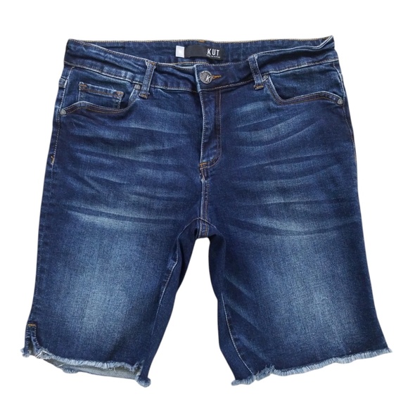 Kut from the Kloth Frayed Hem Bermuda Jean Shorts Size 10 - Picture 3 of 14